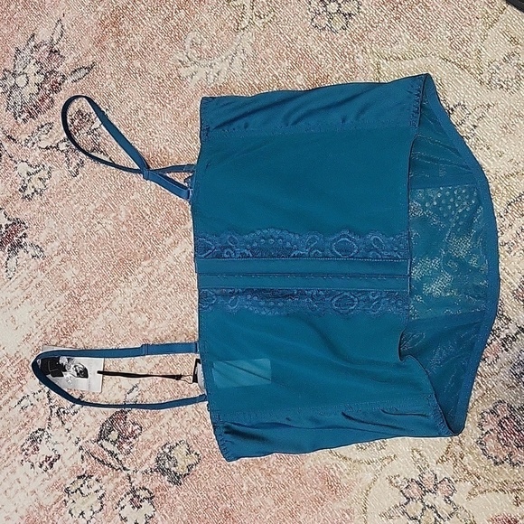 Sincerely Jules Jade Green Satin and Lace Corset Cami Bustier Crop Top - Size L - Picture 2 of 11